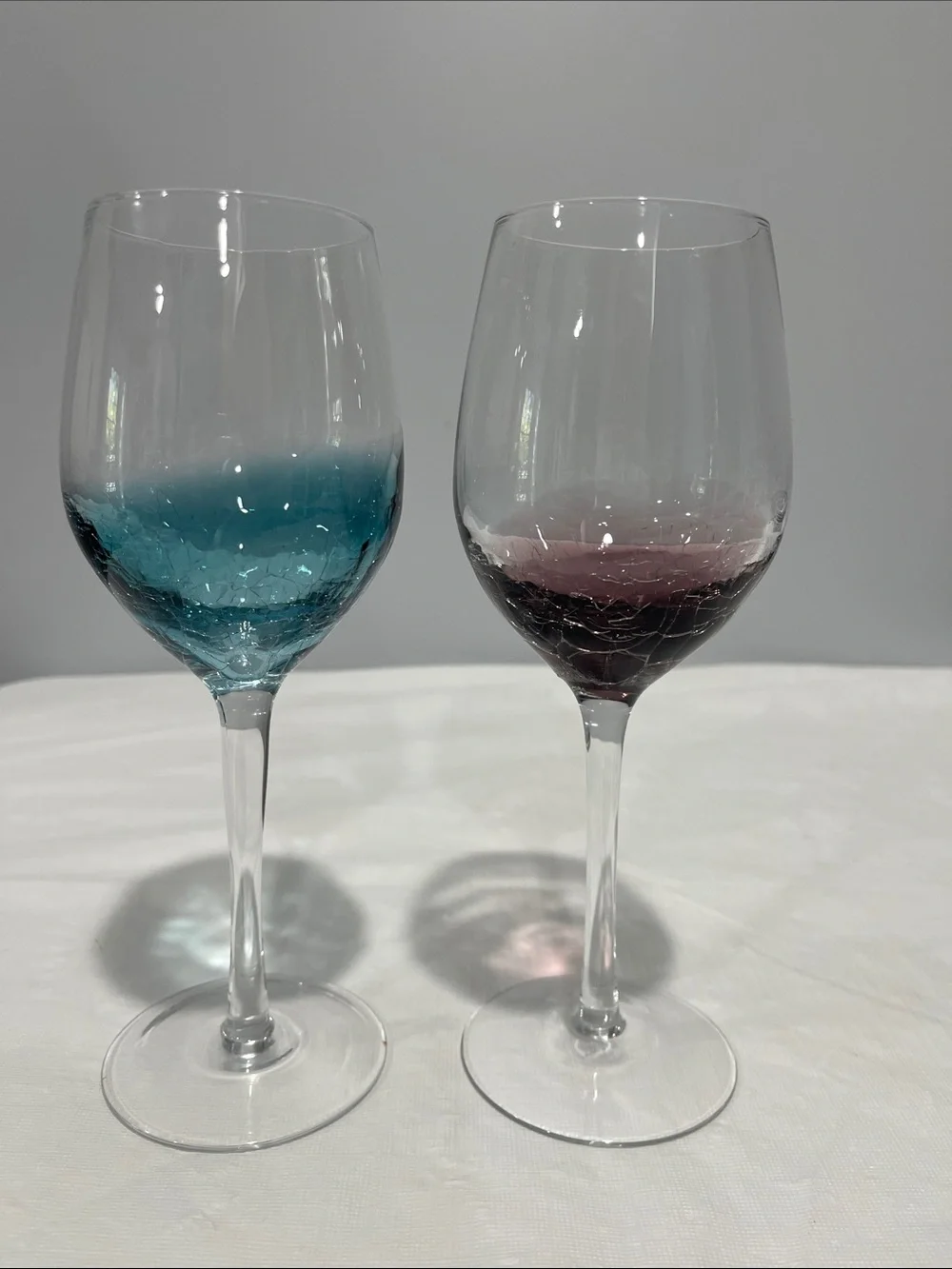 Pier 1 blue and amethyst purple crackle 12 oz Wine Glasses set of 2